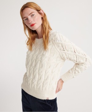 Superdry Sophie Ann Cable Knit Női Kötöttáru Krém | NCDVE7851